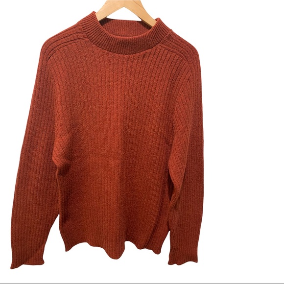 ROBERT BRUCE RUSTIC ORANGE RIBBED SHETLAND WOOL BLEND LONG SLEEVE SWEATER SZ MED - Picture 1 of 14